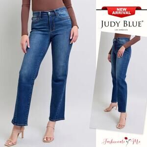 Judy Blue Side Seam Detail Zipper Fly Medium Wash Stretch Straight Denim Jeans